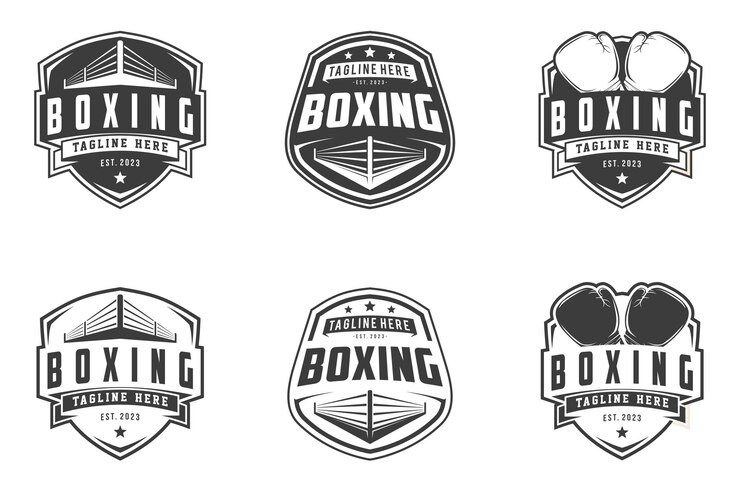 Vector boxing club logos labels emblems badges set boxing logo emblem set collection design template