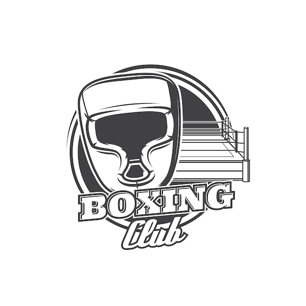 Boxing club vector icon with boxer helmet and ring