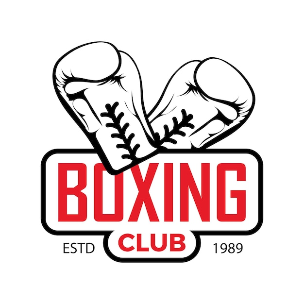 Club di boxe e competizioni emblemi monocromatici con guanti sportivi e sacchi da boxe