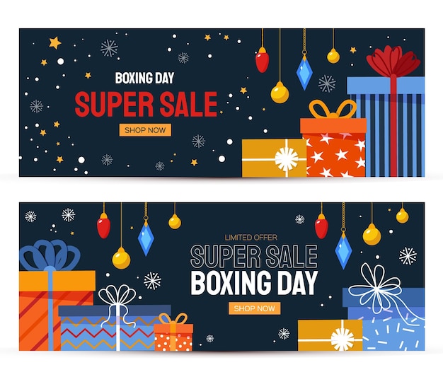 Boxing day concept different gift boxes for santa claus presents happy new year winter holidays flat style