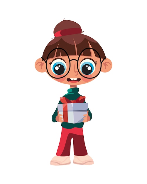 Vector boxing day girl with gift