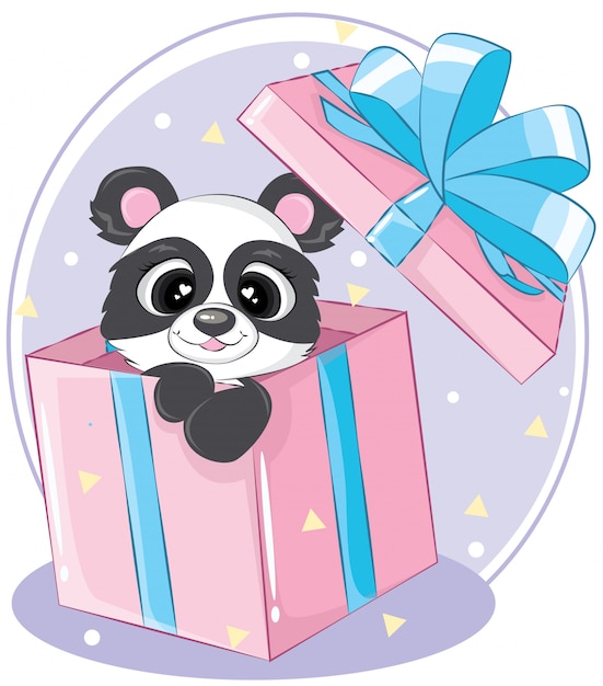 Vector boxing day panda bear on the pink gift box