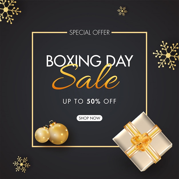 Boxing day sale banner with 50% discount offer