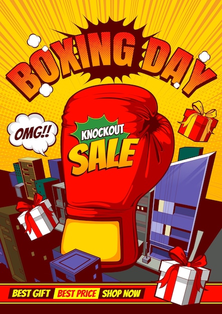 Vector boxing day sale, comic poster design.