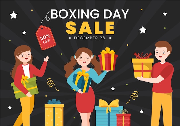 Boxing Day Sale Hand Drawn Illustration with Glove and Gift Box for Promotion or Shopping Concept