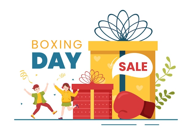 Boxing Day Sale Hand getekende illustratie met handschoen en geschenkdoos voor promotie of Shopping Concept