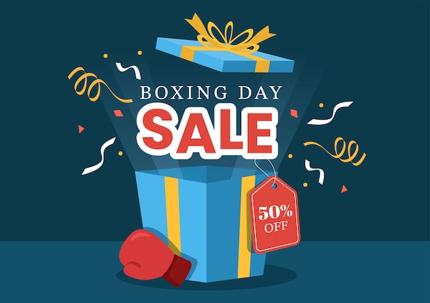 Boxing Day Sale Handgetekende illustratie met handschoen en geschenkdoos voor promotie of Shopping Concept