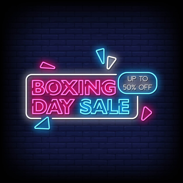 Boxing day sale neon signs style text vector