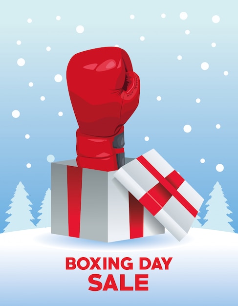 boxing day sale poster with glove in gift vector illustration design