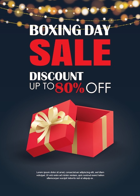 Vector boxing day sale with red gift box advertising poster template.