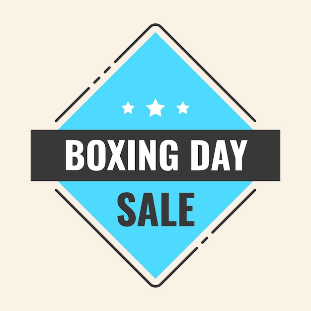 Vector boxing day text ribbon with blue rhombus frame on beige background for sale label or sticker design