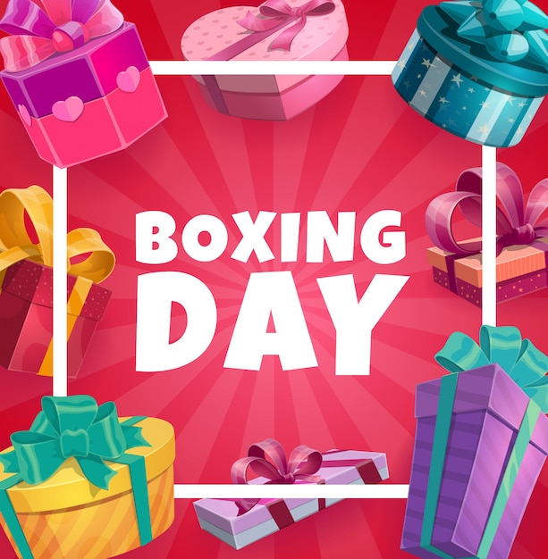 Boxing day vector frame with gift boxes, poster