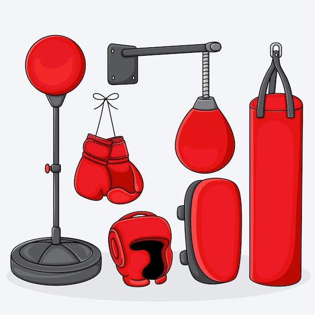 Vettore illustrazione degli elementi vettoriali del set di attrezzature da boxe