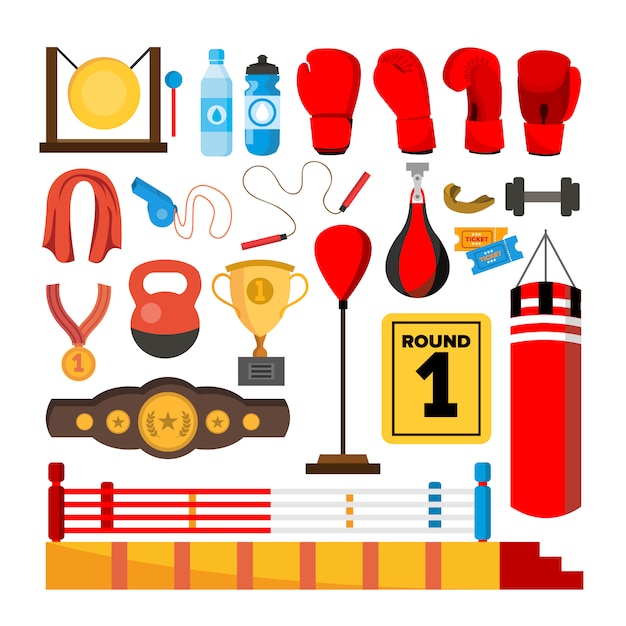 Vector boxing equipment tools set