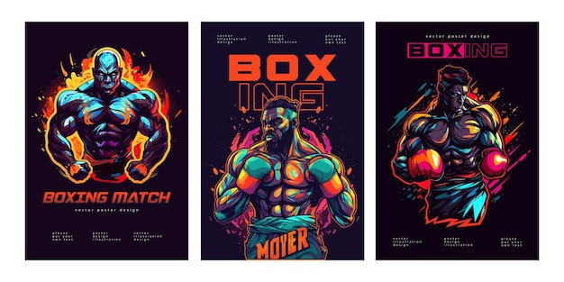 Постер бокса турнир бокса красочная коробка боец иллюстрация борьба соревнования флаер векторный дизайн иллюстрация