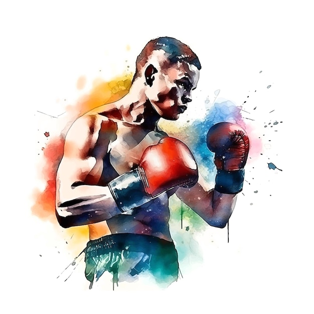 A Boxing Fighter watercolor paint