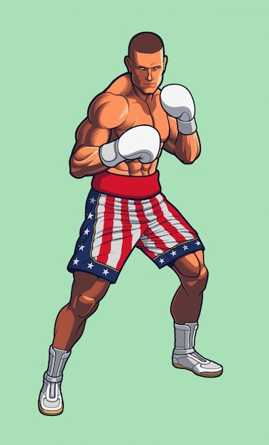 Vettore boxing fighter indossando pantaloncini da pugilato usa flag.