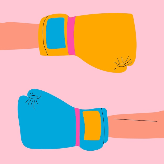 Boxing gloves. Equipment for fight competition, hanging and protection hand. Vector illustration