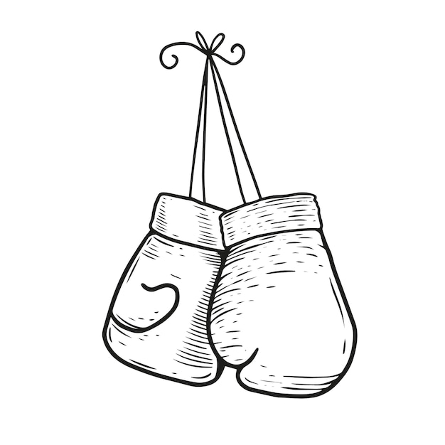 Vector boxing gloves hand drawn line art style engraving vector illustration