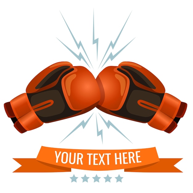 Boxing gloves hitting one another logotype design, add your text here. cushioned mittens that fighters wear on hands during boxing matches and practices.