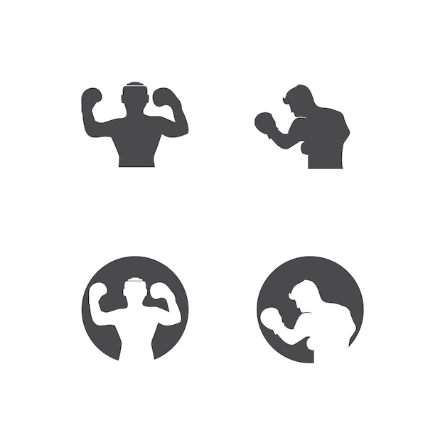 Бокс значок набор и боксер дизайн иллюстрации символ истребителя