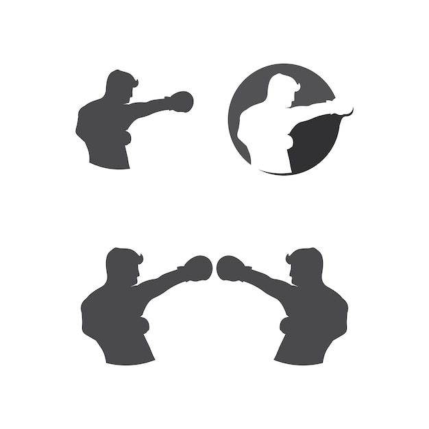 권투 아이콘 세트와 전투기의 권투 선수 디자인 그림 기호
