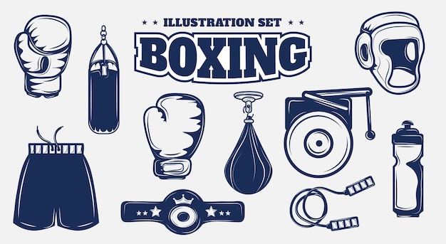 Vettore set di illustrazioni per la boxe