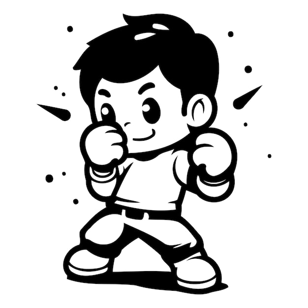 Boxing Kid Cute Cartoon Mascot Karakter Vector Illustratie