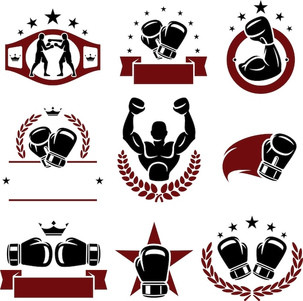 Boxing labels and icons set Vector