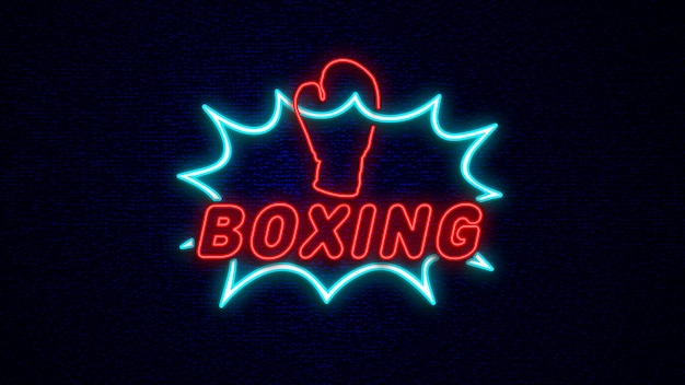 Modello di vettore al neon del segno di iscrizione di boxe