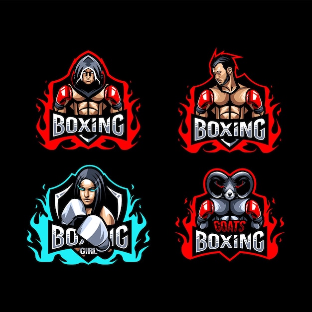 Disegno del modello di raccolta della mascotte del logo di boxe