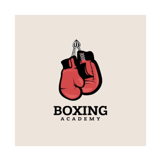 Modello di logotipo di boxe con guantoni da boxe appesi.