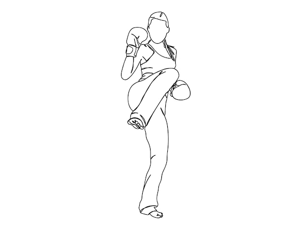 Boxing Player single-line art drawing continues line vector illustration