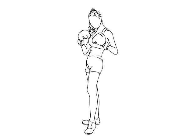 Однолинейный рисунок Boxing Player продолжает линейную векторную иллюстрацию