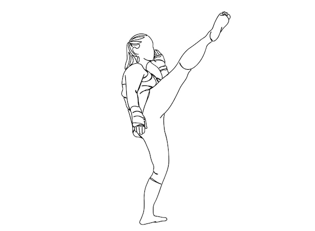 Vector boxing player single-line art drawing continues line vector illustration