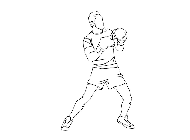 Boxing player single-line art drawing continues line vector illustration