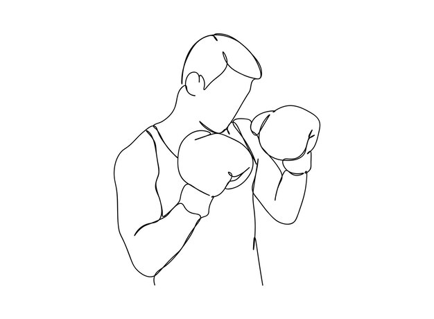 Il disegno artistico a linea singola del giocatore di boxe continua l'illustrazione vettoriale della linea