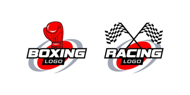 Boxing and racing sports with boxing glove race flag logo