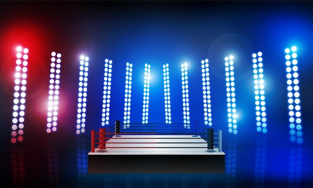 Boxing ring arena and spotlight floodlights vector design