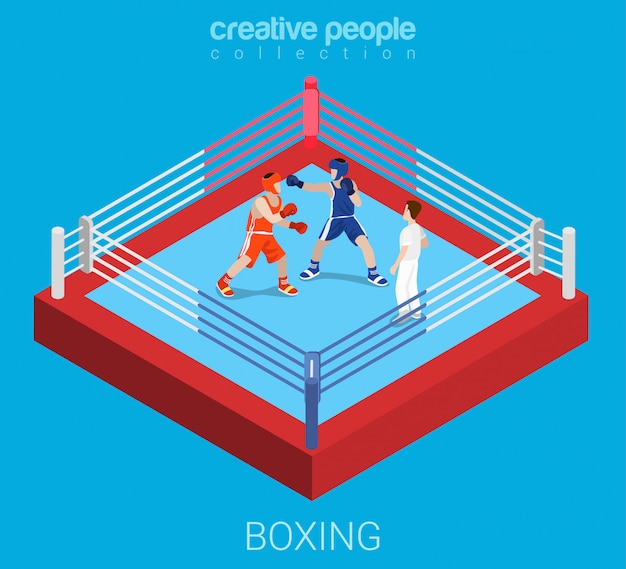 Boxing ring championship competition fight flat isometric illustration.