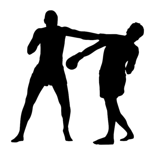 Silhouette di boxe isolato nero su sfondo bianco illustrazione vettoriale