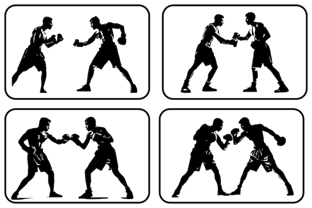 Vector boxing silhouette vector bundle
