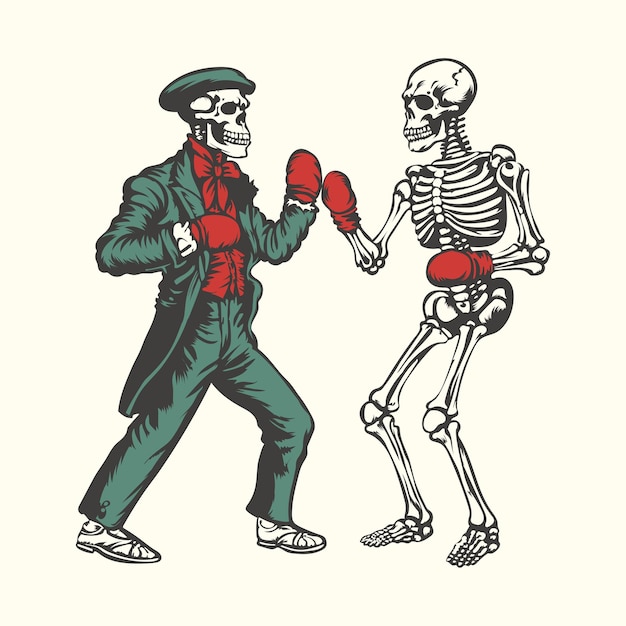 Vector boxing skeleton playing boxing vector