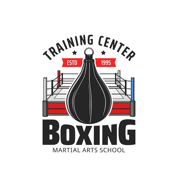 Boxing training center icon punching bag and ring