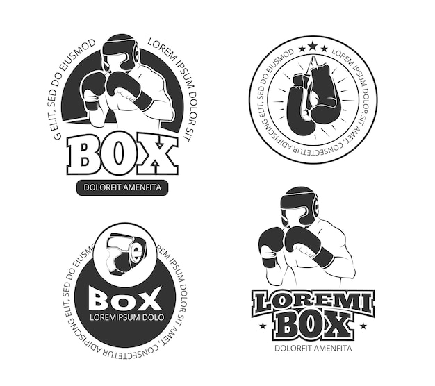 Set di etichette retrò di boxe vettoriale