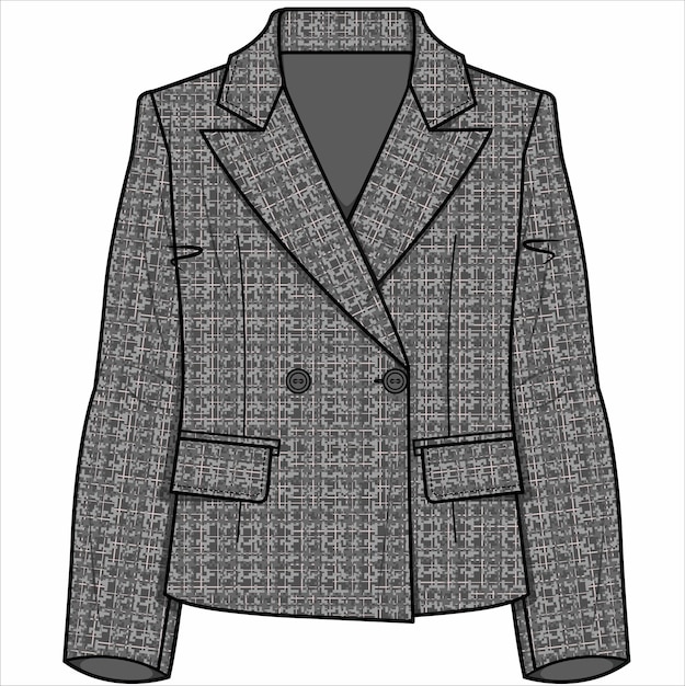 Vector boxy fit wide notch collar  double breasted check blazer for women corporate wear vector