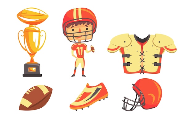 Vector boy american football player with professional equipment vector illustration