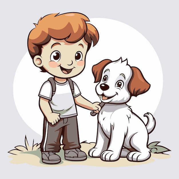 ベクトル 男の子と犬の漫画 少年と犬のベクトルイラスト