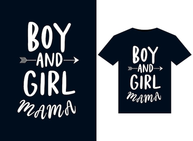 Boy And Girl Mama-illustraties voor printklare T-shirts
