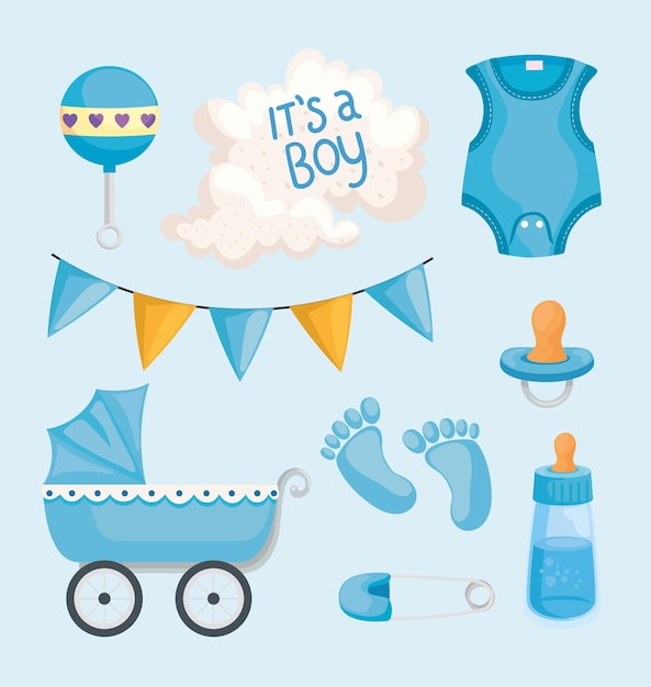 Vector boy baby shower elements